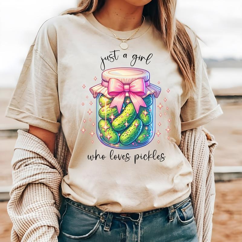 #213 - Just a Girl Who Loves Pickles Pickle Jar - Print Unisex Crew neck Tee T-shirt Hoodie, Sweatshirt | PrintMintTees.com