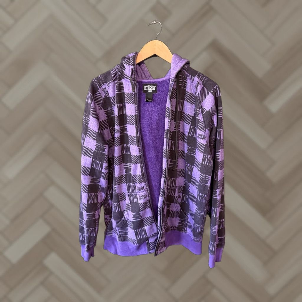 Vintage Y2k Stussy Mens Purple Full Zip Graphic Sweatshirt Long Sleeve Size L Shirt Hoodie | PrintMintTees.com