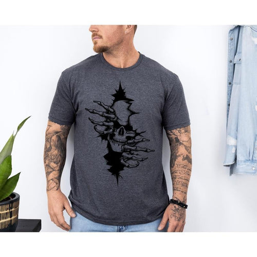 #238 - Peeking Skeleton Rips Through Guys Design -  - Print Unisex Crew neck Tee T-shirt Hoodie, Sweatshirt