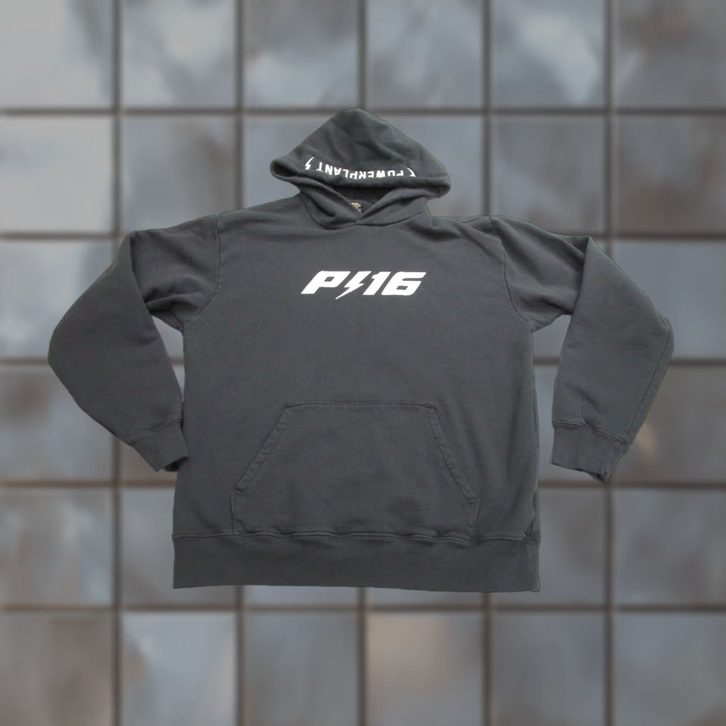 Vintage Powerplant Hoodie Mens Medium Black Pullover Graphic Sweatshirt P116 Logo All Season Shirt | PrintMintTees.com