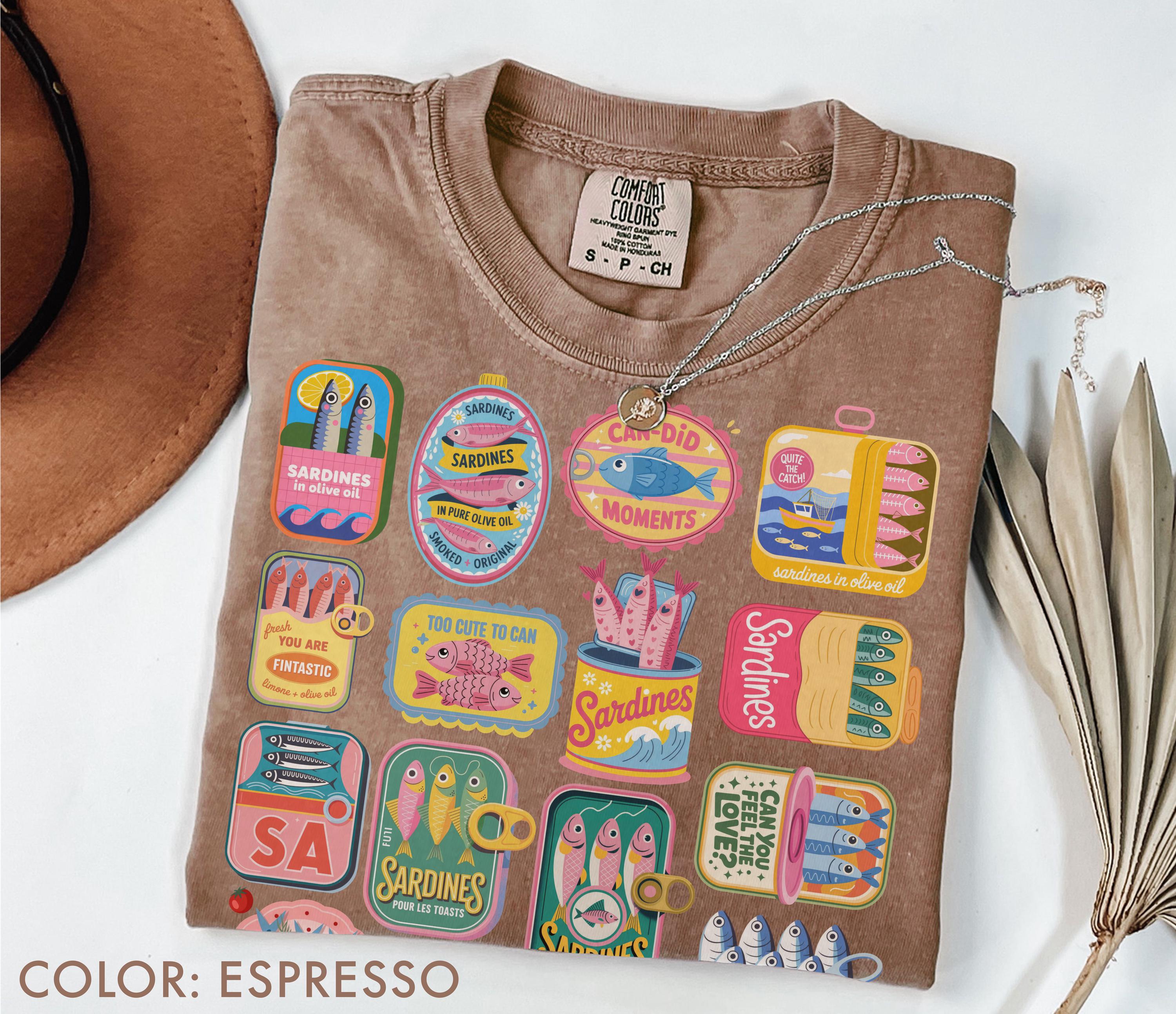 Sardines Comfort Colors Vintage Sardine Retro Tin Fish Mediterranean Food Coastal Tee Foodie (4)