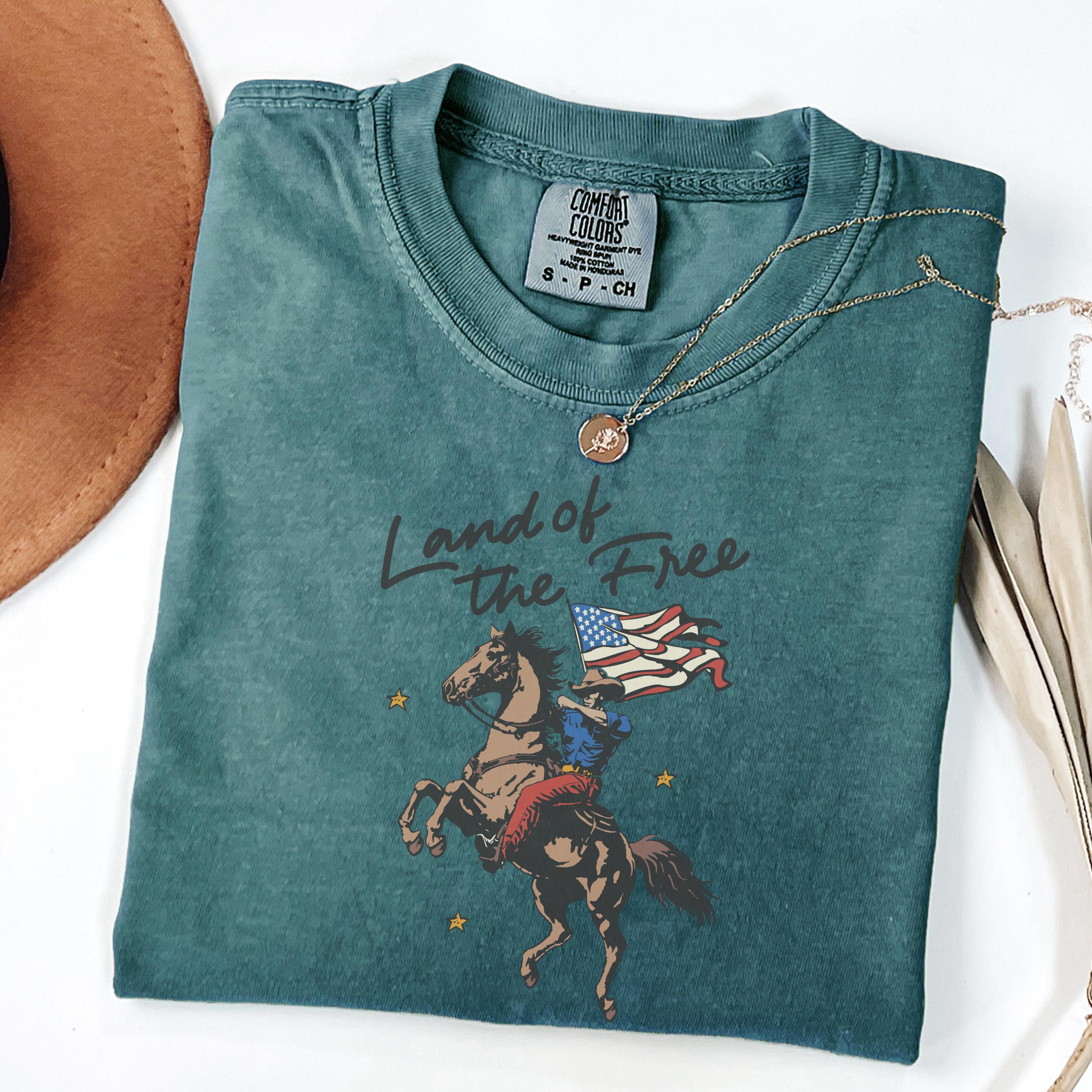 Comfort Colors Western America Cowboy Waving American Flag Retro Patriotic Vintage 4th July (4)