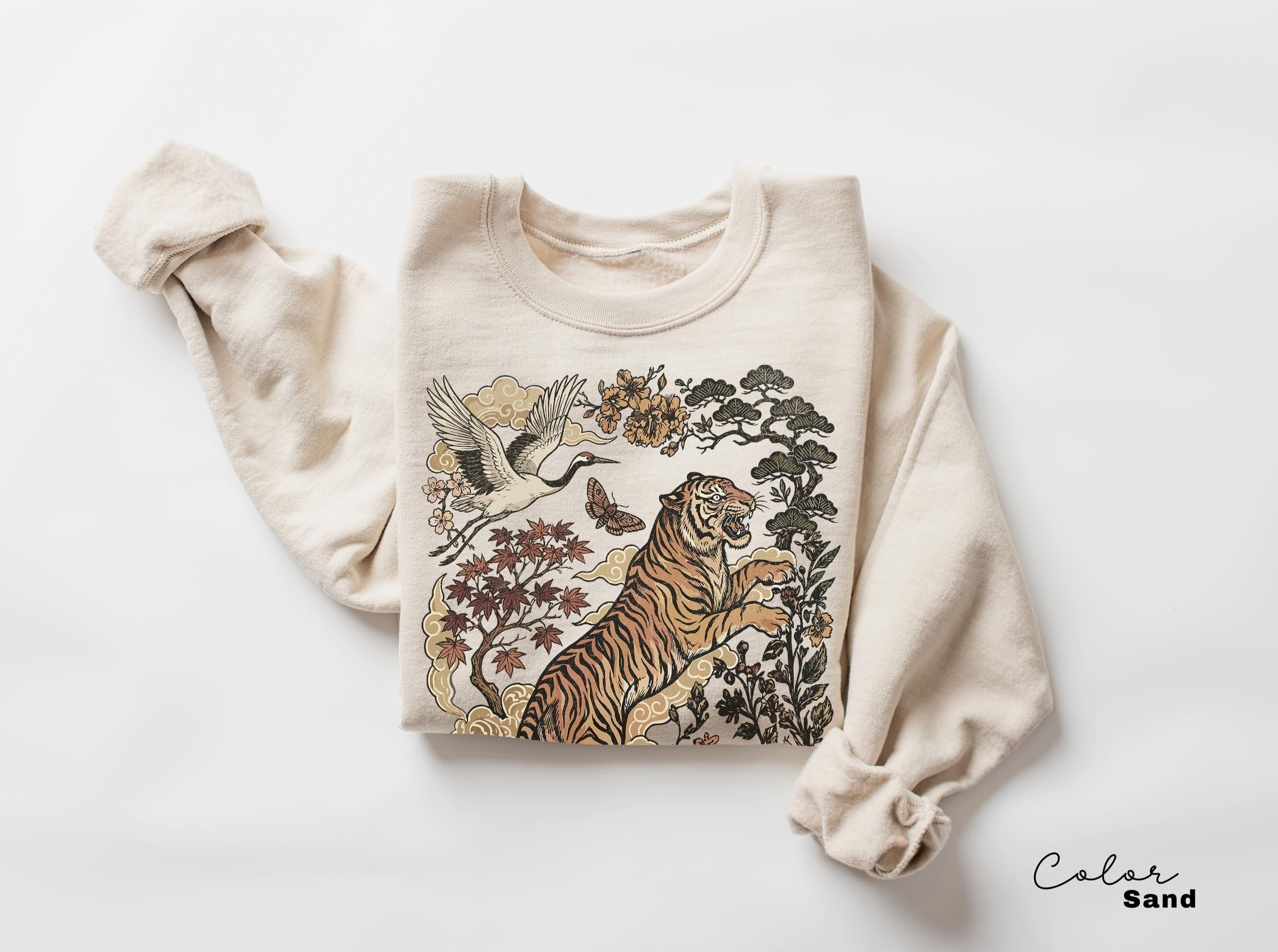 Retro Tiger Animal Tiger Lover Wild Cat Linocut Boho Cottagecore (4)