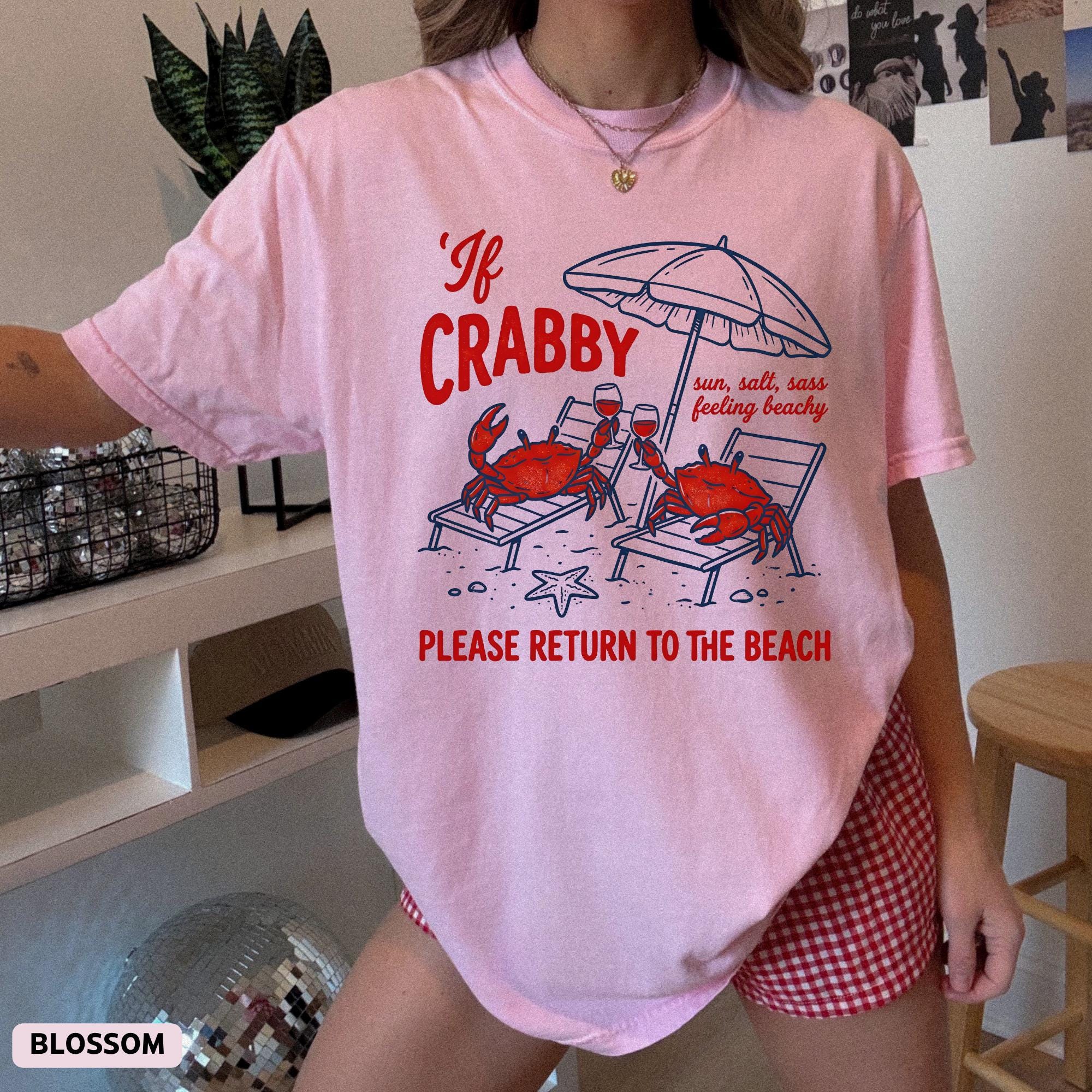 Crabby Please Return Beach Comfort Colors Crab Beach Tee Striped Summer Retro Beach Summer Tee (4)