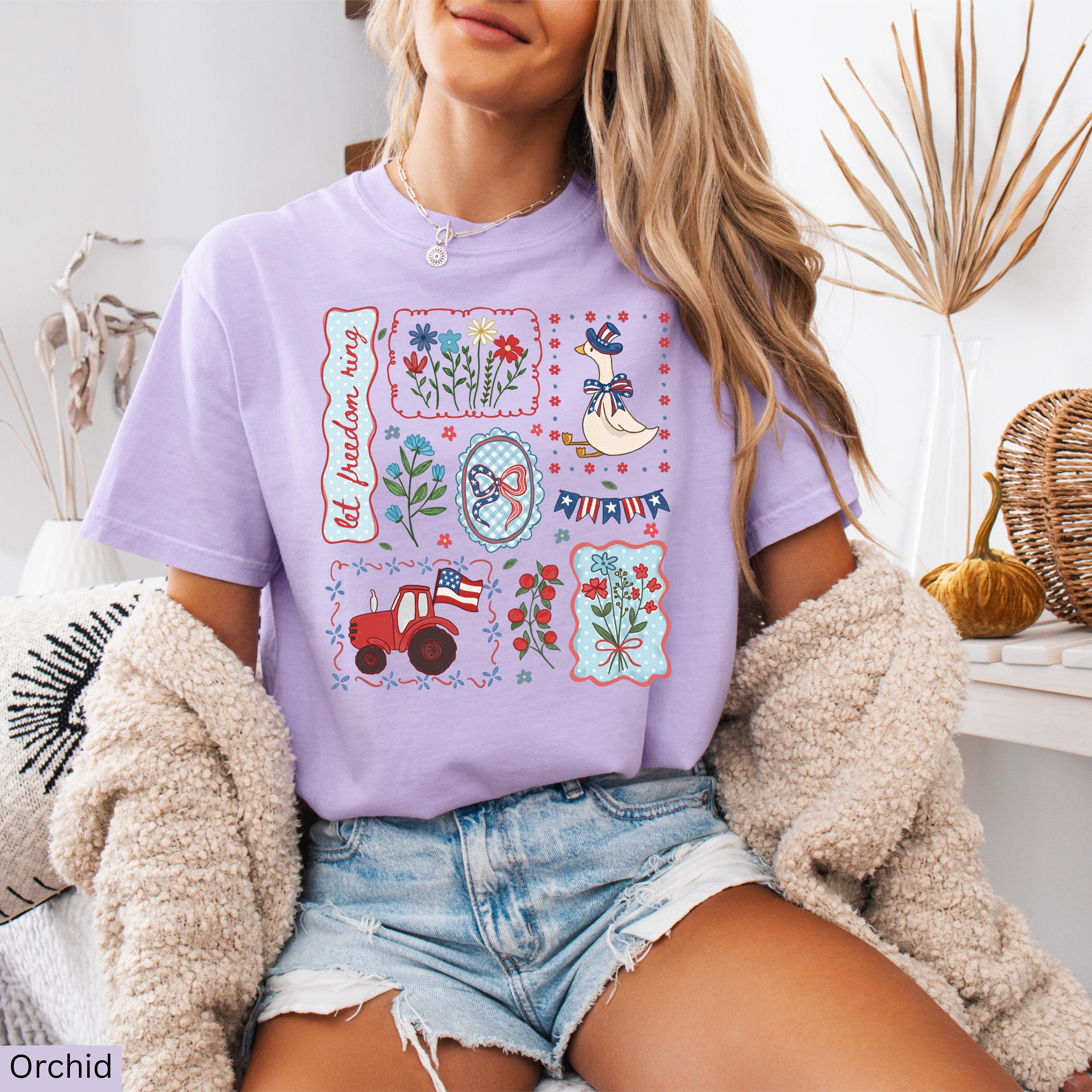 Comfort Colors Cottagecore Floral Usa Goose 4th July Tee Patriotic Goose Gardening America 250th (4)