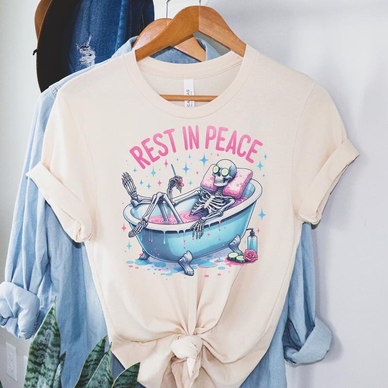 # 313 - Rest in Peace Skeleton Relaxing in Tub - Print Unisex Crew neck Tee T-shirt Comfort Fabric Hoodie Sweatshirt