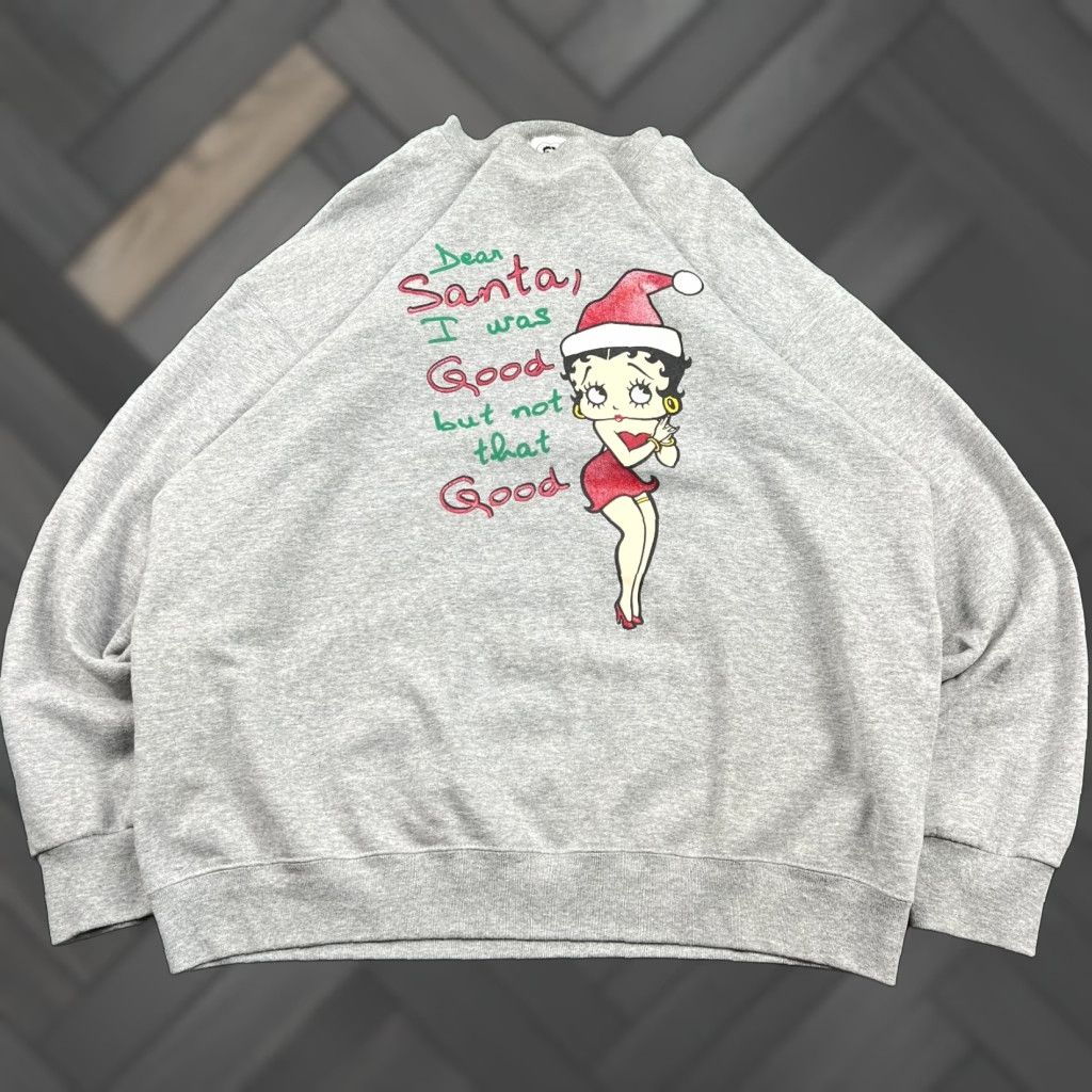 Vintage Betty Boop Christmas Santa Graphic Crewneck Sweatshirt Mens Xl Gray Y2k Shirt Hoodie | PrintMintTees.com