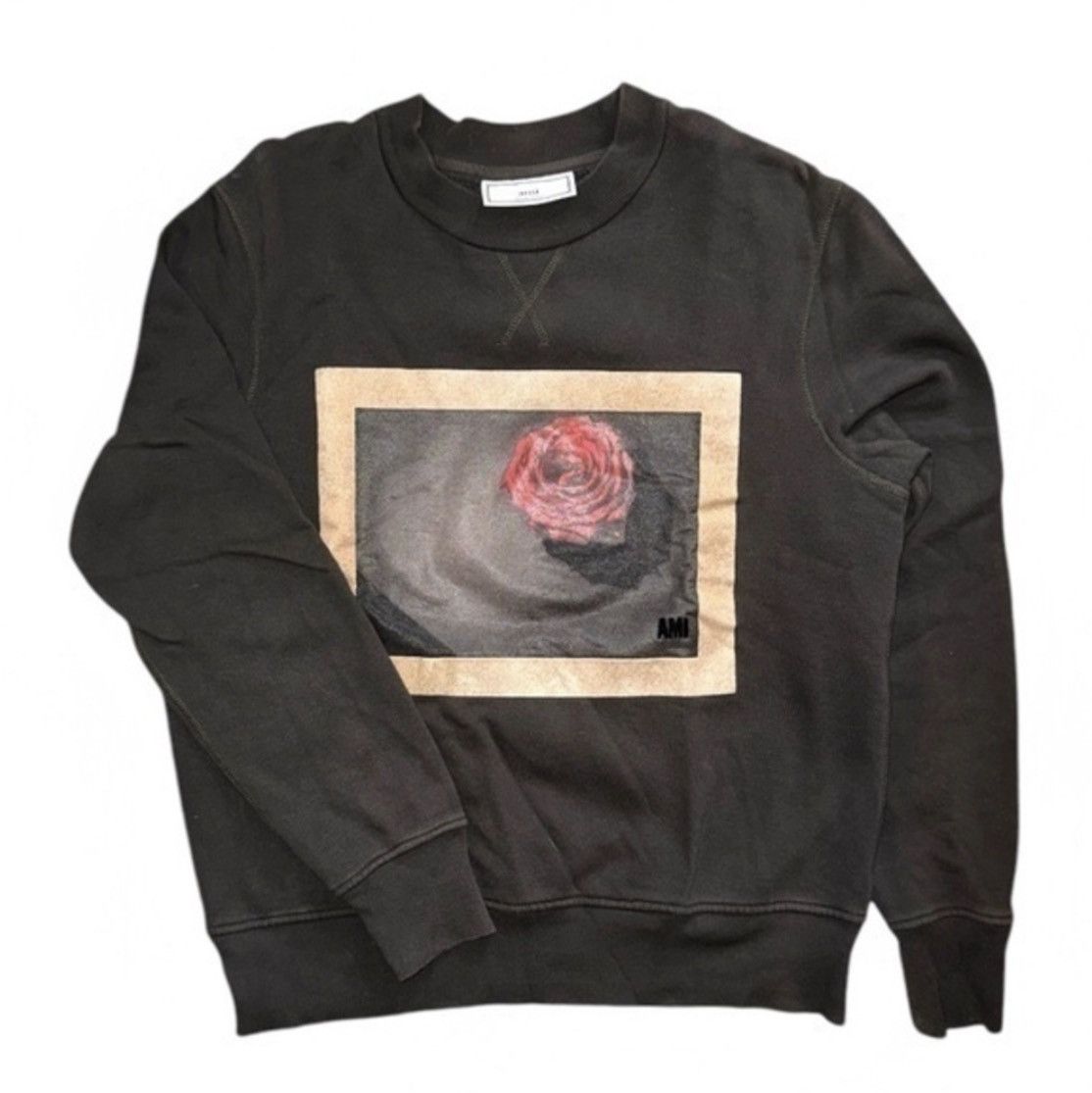 Ami Paris Black Rose Graphic Sweatshirt Velvet Logo Shirt Hoodie | PrintMintTees.com