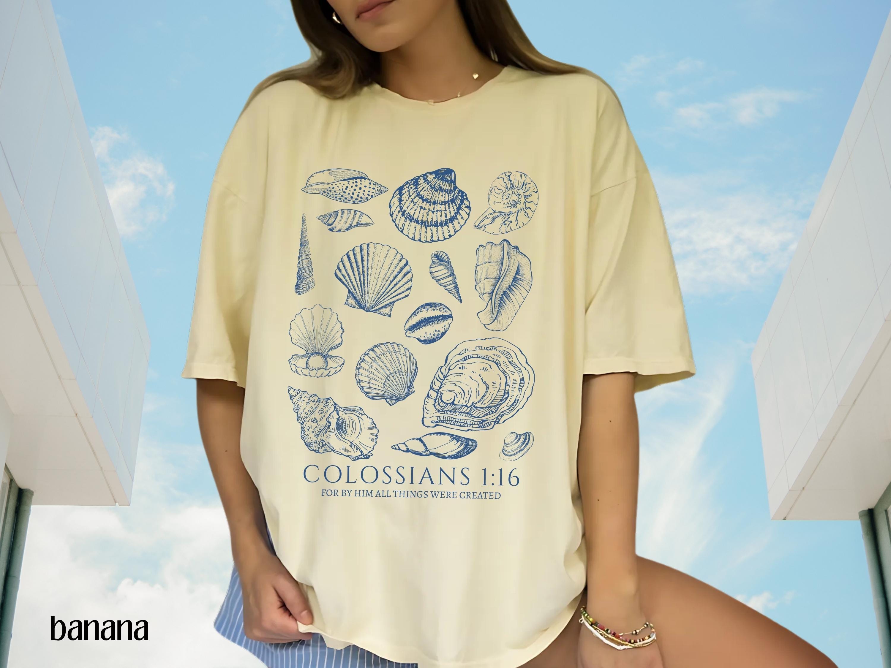 Seashell Bible Verse Ocean Life Coastal Faith Comfort Colors Oversized Beach Tee Baptism Teen Girl (5)