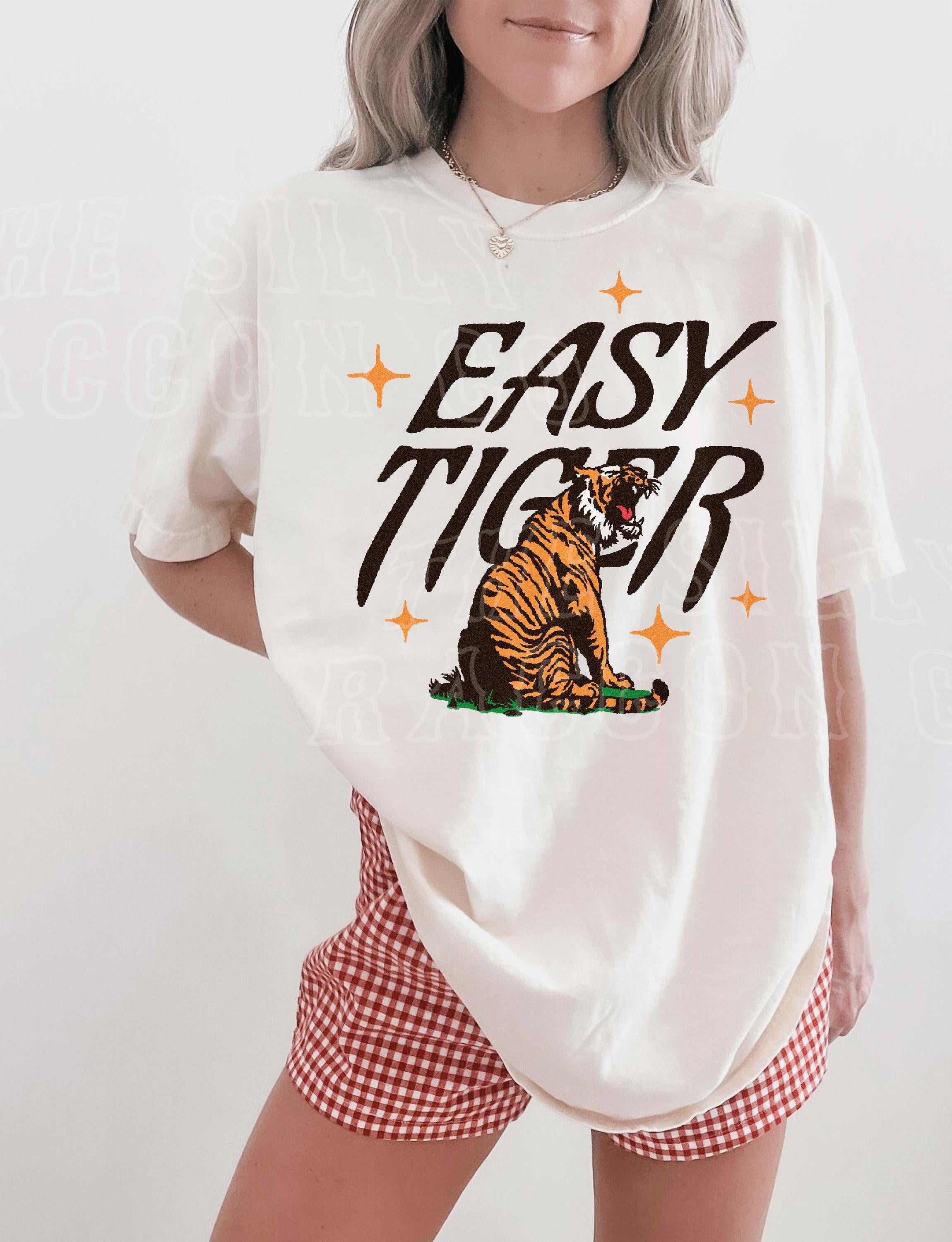 Easy Tiger Vintage Retro Boho Tiger Lover Oversized Comfort Colors Tee (5)