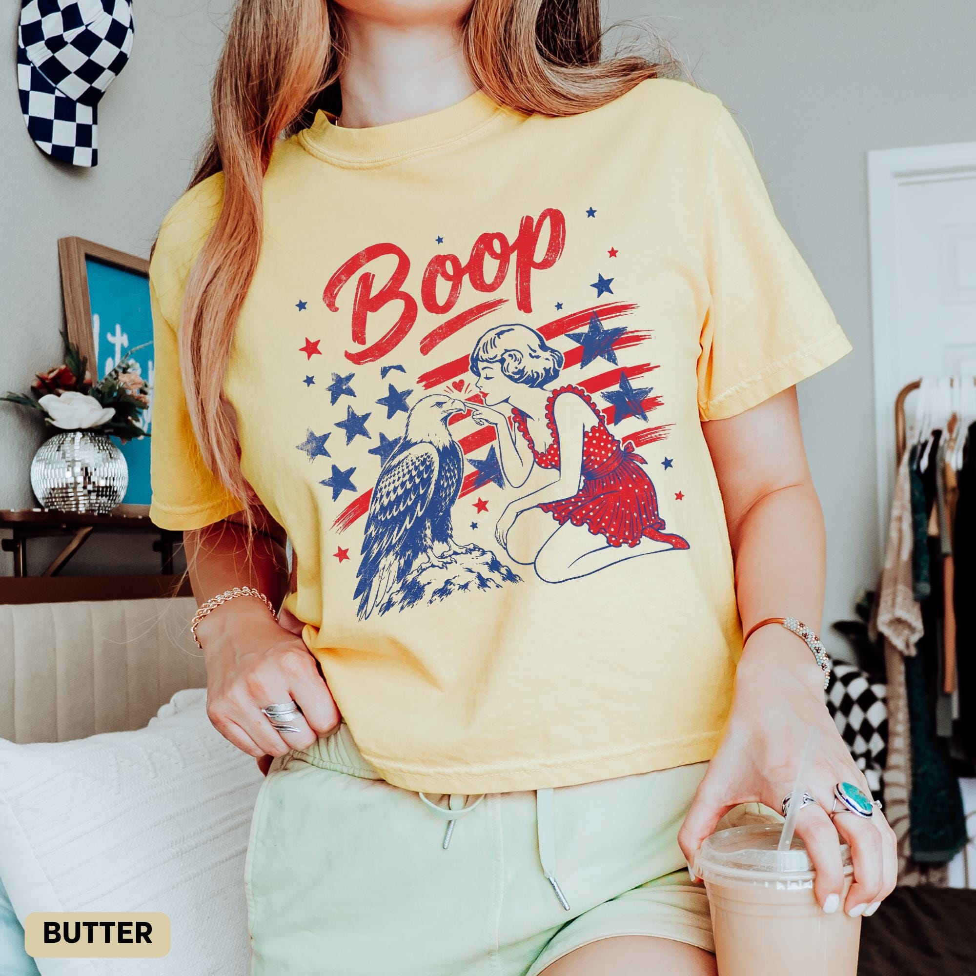 Boop Eagle Comfort Colors Boxy Tee Patriotic Vintage Girl Boop Eagle Crop 4th July Retro America Patriotic (5)