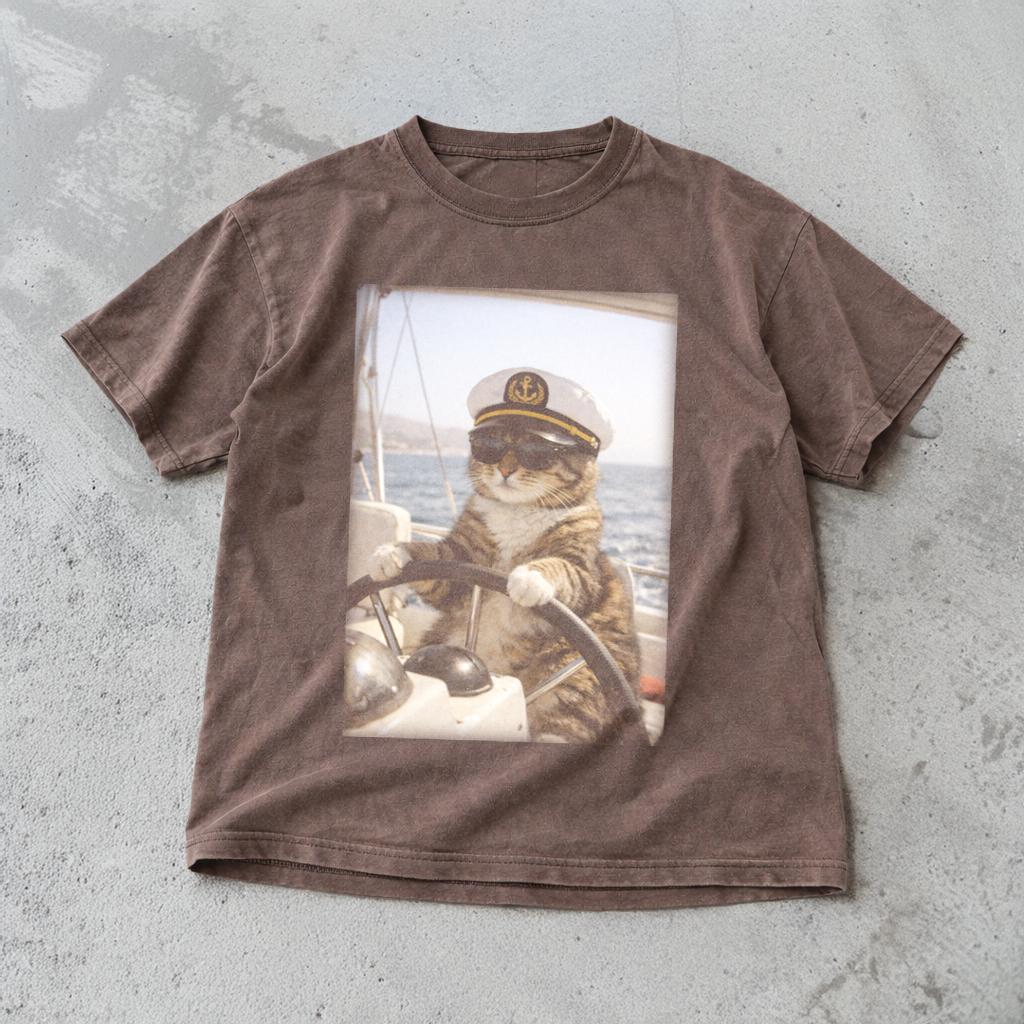 Vintage Cat Cats Sailing Meme Comfort Colors Oversized Unisex T-shirt, Sweatshirt, Hoodie (5)