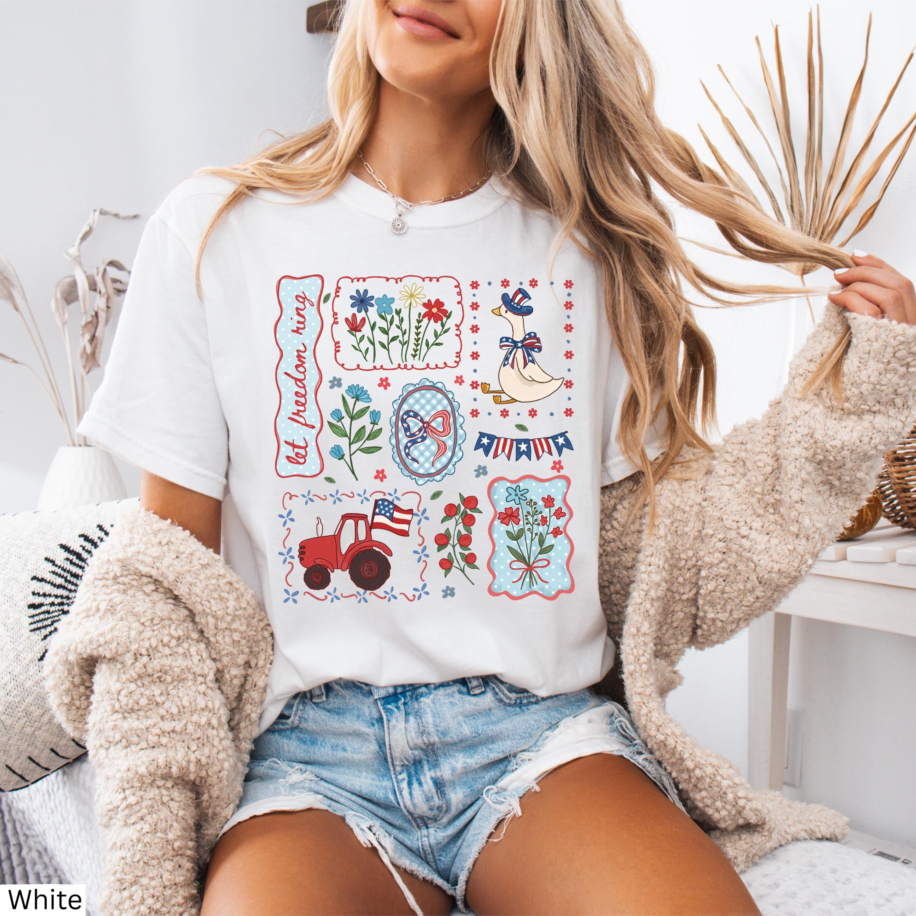 Comfort Colors Cottagecore Floral Usa Goose 4th July Tee Patriotic Goose Gardening America 250th (5)