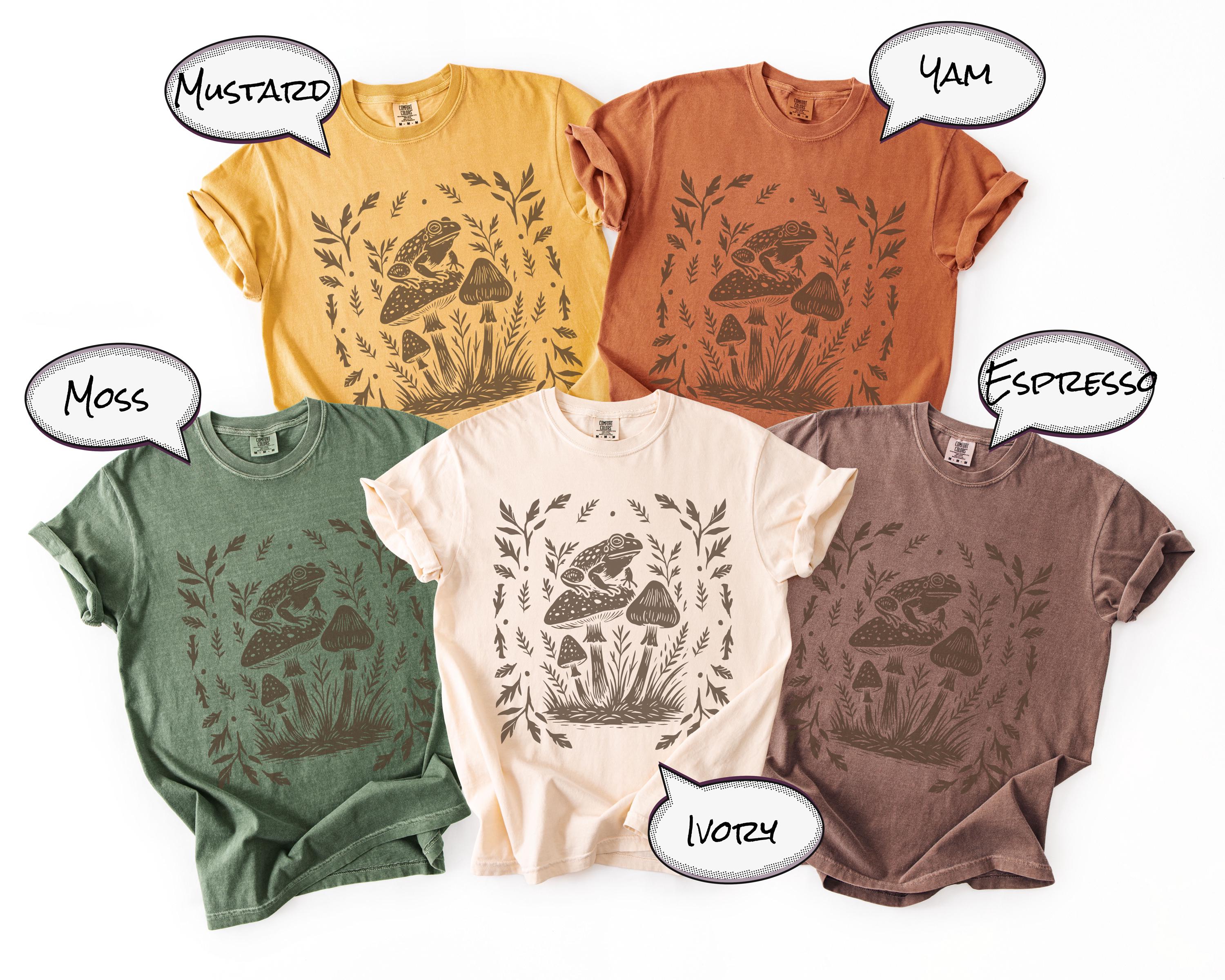 Cottagecore Mushroom Woodcut Comfort Colors Vint Linocut Mushroom Tee Nature Lover Fall Boho Retro (5)