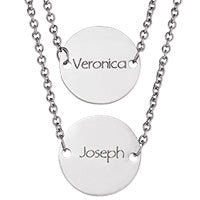 Stainless Steel Engravable Double Disc Layered Necklace