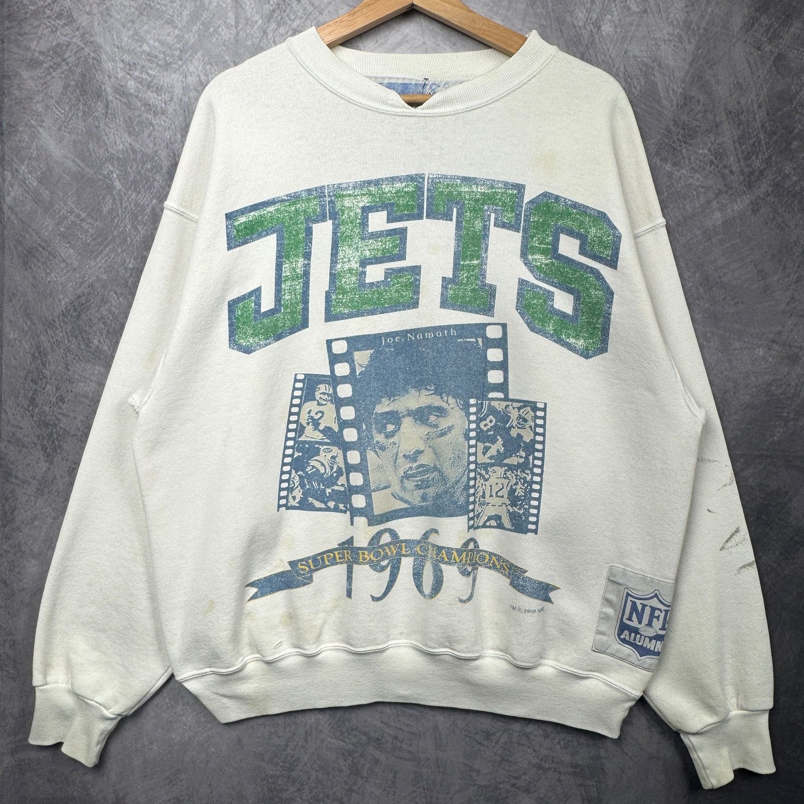 Vintage 90s White New York Jets Logo Graphic Sweatshirt Large 4113 Shirt Hoodie | PrintMintTees.com