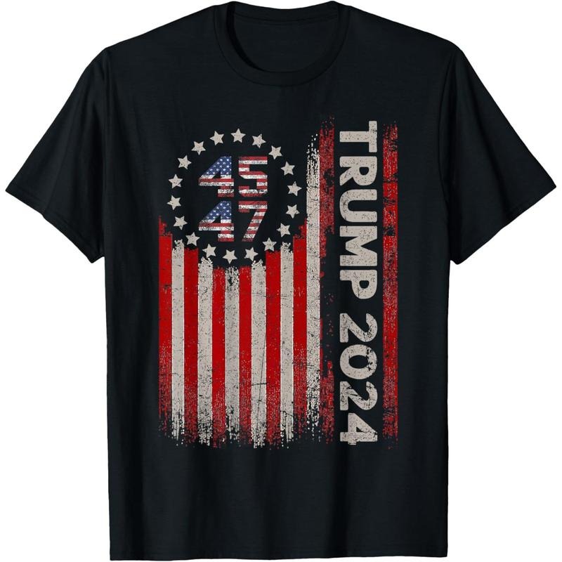 45 47 Trump 2024 American Flag T-Shirt made in usa Hoodie Sweatshirt | PrintMintTees.com
