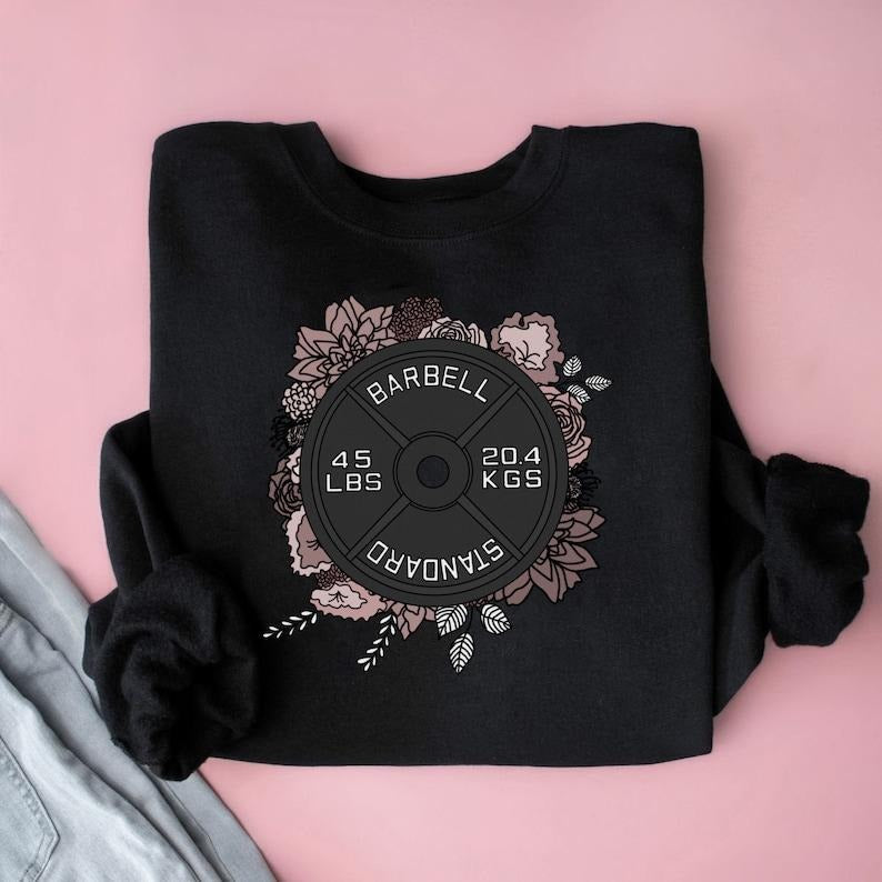 45lb Plate Flowers Gym Who Lift Powerlifting Shirt Powerlifter T-Shirts, Hoodie, Sweatshirt