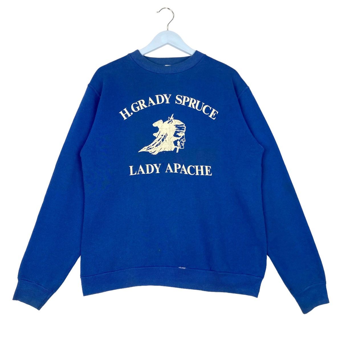 Vintage Russell Graphic Crewneck Sweatshirt Blue Pullover Shirt Hoodie | PrintMintTees.com