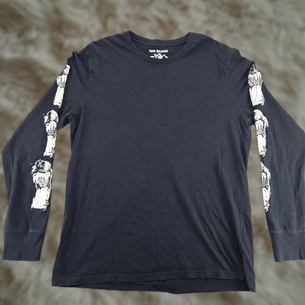 Religion True Religion Shirt Mens Large Black Graphic Print Dog Long Sleeve Crew Neck Hoodie Sweatshirt | PrintMintTees.com