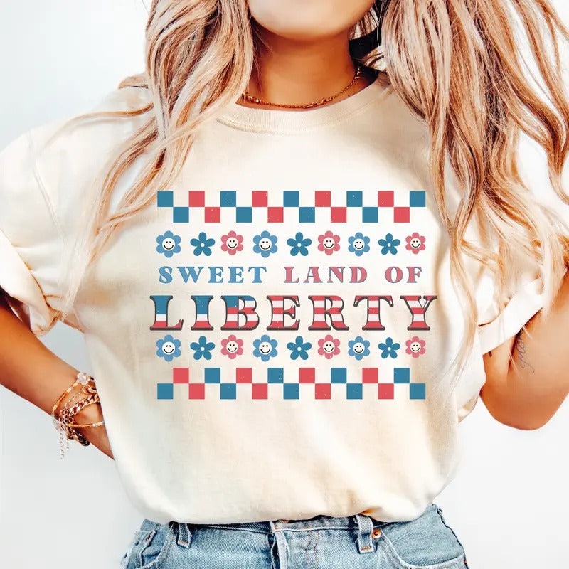 4TH OF JULY SHIRT, SWEET LAND OF LIBERTY SHIRT, USA SHIRT, JULY 4TH SHIRT UNISEX COTTON SHIRT, OVERSIZED HOLIDAY SUMMER...