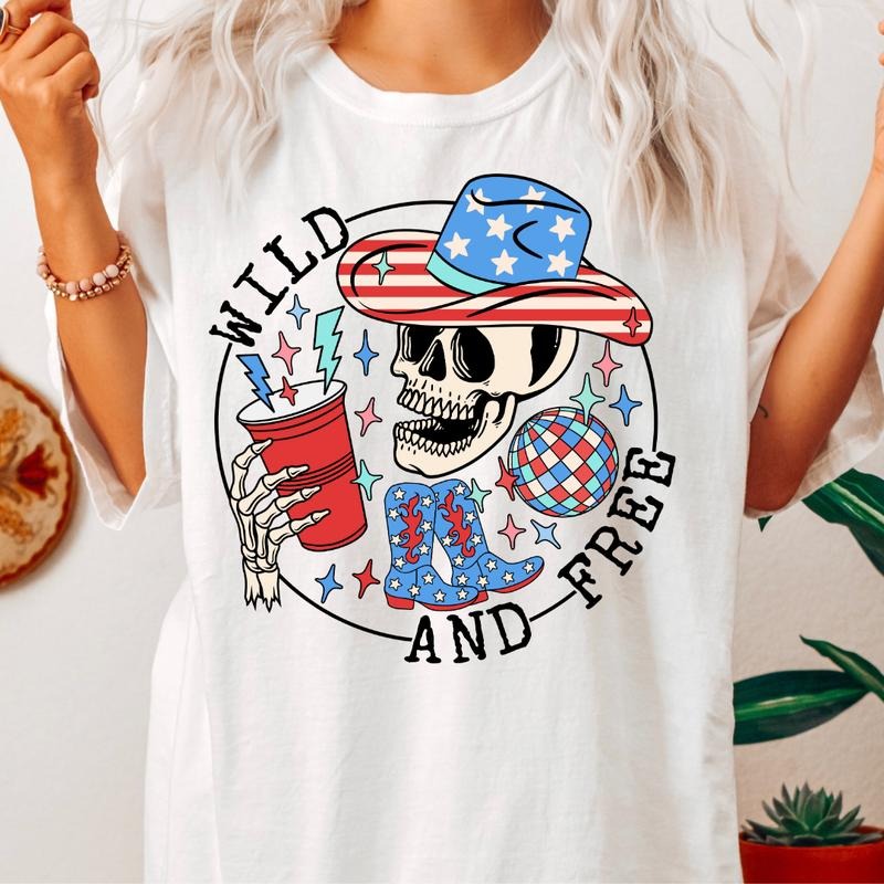 4TH OF JULY SHIRT, WILD AND FREE SHIRT, JULY 4TH SHIRT UNISEX COTTON SHIRT, OVERSIZED HOLIDAY SUMMER SHIRT Comfort Fabric...