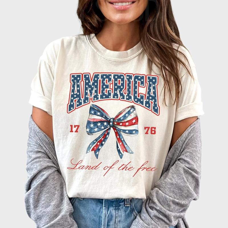 4th Of July Coquette Shirt, Coquette Bow Shirt For Women, 4th Of July American Tee, Patriotic USA Tshirt, Independence...