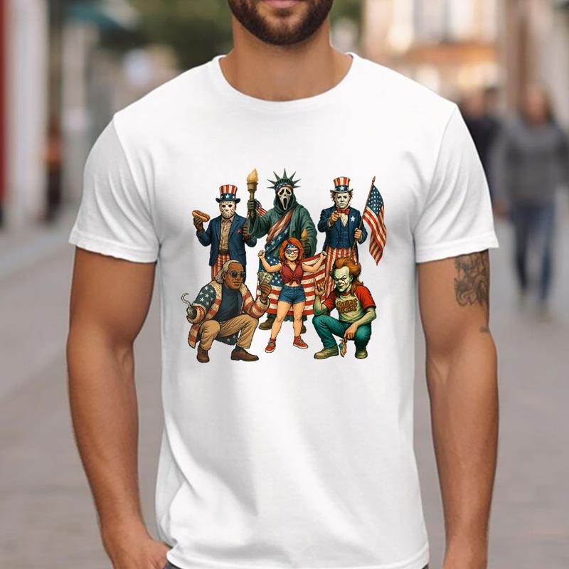 4th Of July Horror Crew T-Shirt, Funny Horror Shirt Trending Graphic Tee Hoodie Sweatshirt | PrintMintTees.com