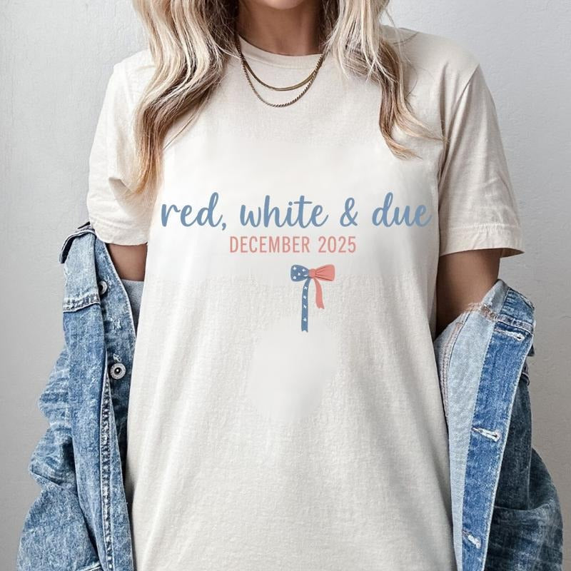 4th Of July Pregnancy Announcement Shirt,Red White And Due,Patriotic Mom Tee,Fourth Of July Pregnancy Reveal Shirt,Summer...