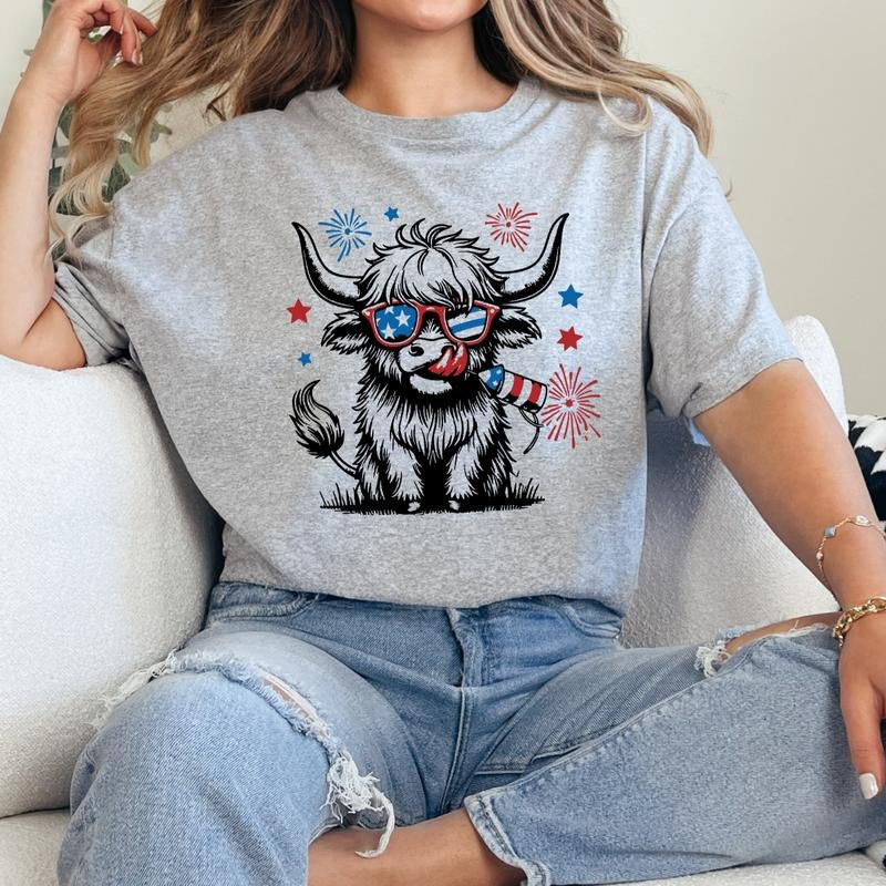 4th Of July Shirts, Retro Fourth of July Western Cow Shirt, Independence Day Shirt, Patriotic Shirt, American Shirt...