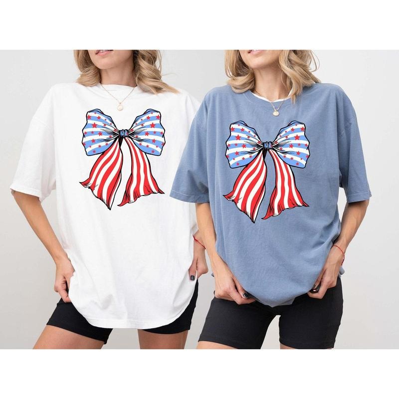 4th of July Bow Shirt, Comfort Colors 4th of July Shirt, Patriotic Shirts, Coquette USA Bow Tee, American FlagTee Hoodie...