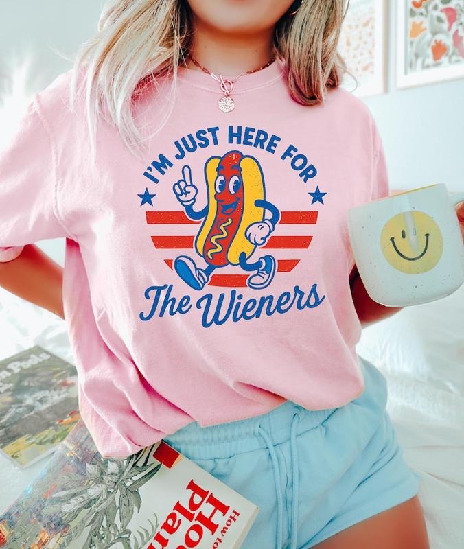 4th of July Just Here For The Wieners Tee Shirt, Funny Hot Dog Shirt, Independence Day Tshirt, Retro America Patriotic...