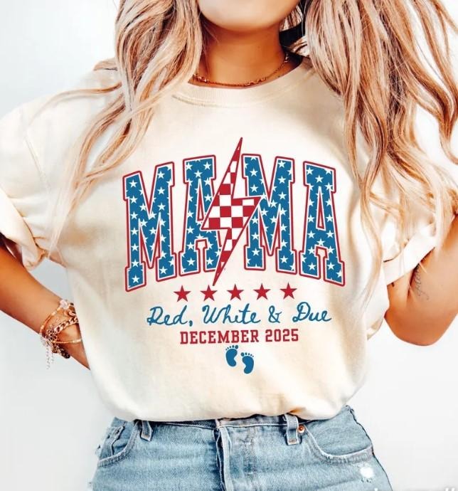 4th of July Pregnancy Announcement Shirt, American Mama, Red White and Due, Patriotic Maternity Tee Hoodie Sweatshirt