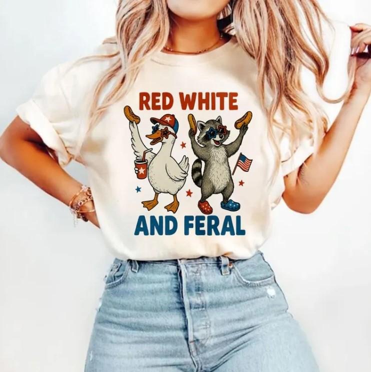 4th of July Shirt, Red White and Feral Shirt, Independence Day Hoodie Sweatshirt | PrintMintTees.com