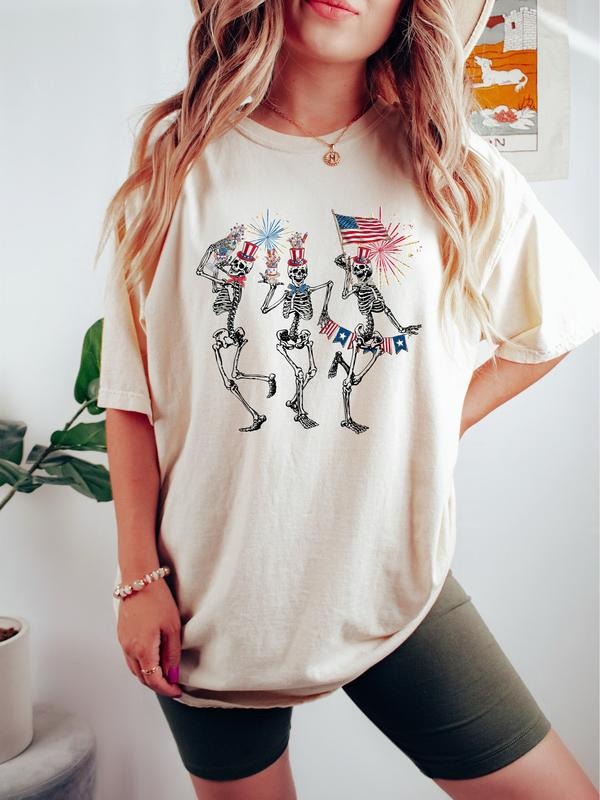 4th of July Skellies 4th of July Shirt, Dancing Skeleton, American Flag Shirt, 4th of July, Stars and Stripes Shirt, Red...