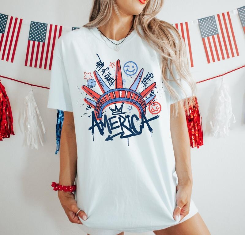 4th of July Statue of Liberty Shirt, USA, America 4th July Shirt, Graffiti America, USA America Flag, American Girl Shirt...