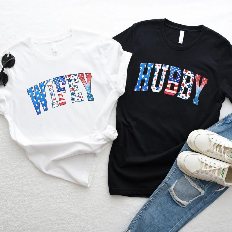 4th of July Wife Husband T-shirt, Wifey Hubby Shirt, Patriotic Matching Tee, Independence Day Shirt Hoodie, Sweatshirt