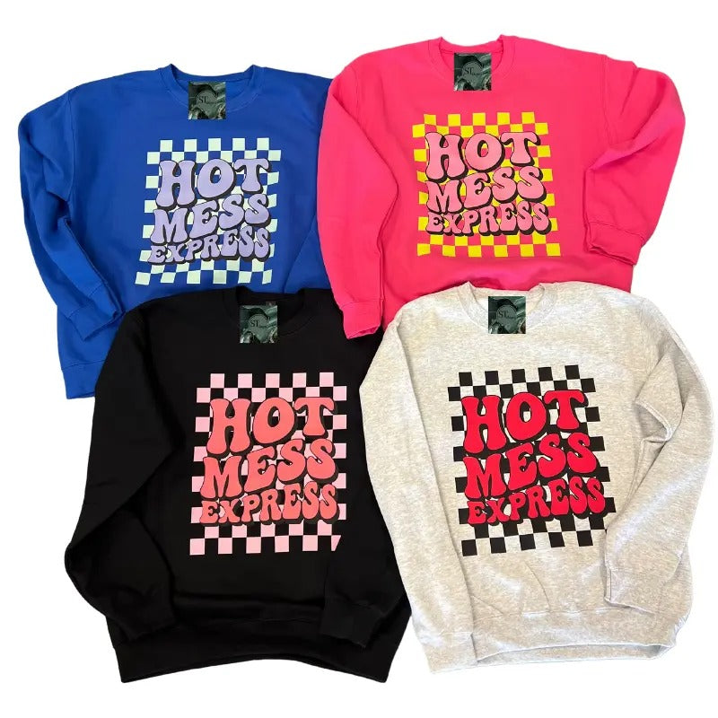 Hot Mess Express Collection- Crewneck Sweatshirt- Plus Size options- 50/50 Poly Cotton Blend Shirt Hoodie | PrintMintTees.com