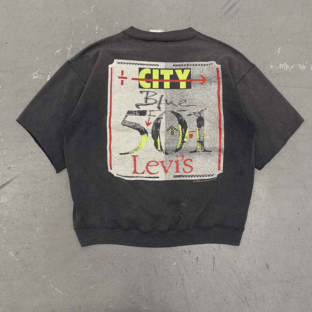 Vintage Vtg 80s Levis 501 Graphic Sweatshirt Sunfade Chopped Shirt Hoodie | PrintMintTees.com