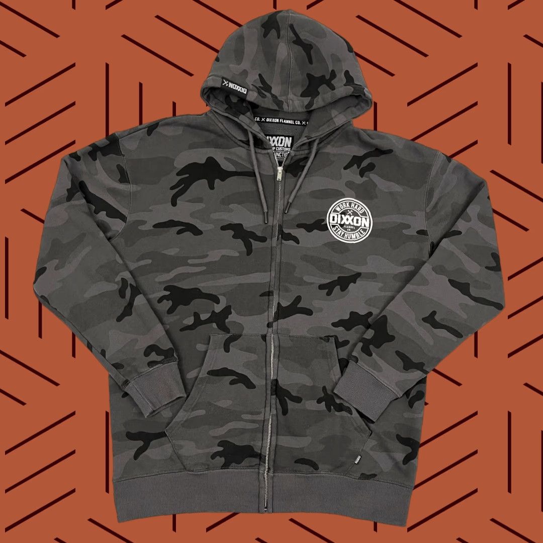 Polo Ralph Lauren Dixxon Flannel Co Hoodie Mens Medium Gray Black Camo Graphic Sweatshirt Full Zip Shirt | PrintMintTees.com