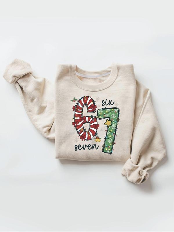 "67 Six Seven" Fun Christmas Crew Neck Sweatshirt, a sweatshirt with festive digital art, the perfect gift for Christmas...