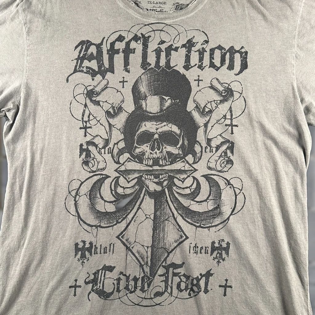 Vintage Affliction Shirt Mens 2xl Gray All Over Print Tee Y2k Us Made Grunge Graphic Prin Hoodie Sweatshirt