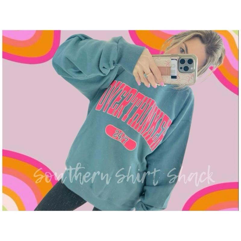 Overthinker 24/7 Sweatshirt | Varsity Font Sweatshirt Shirt Hoodie | PrintMintTees.com