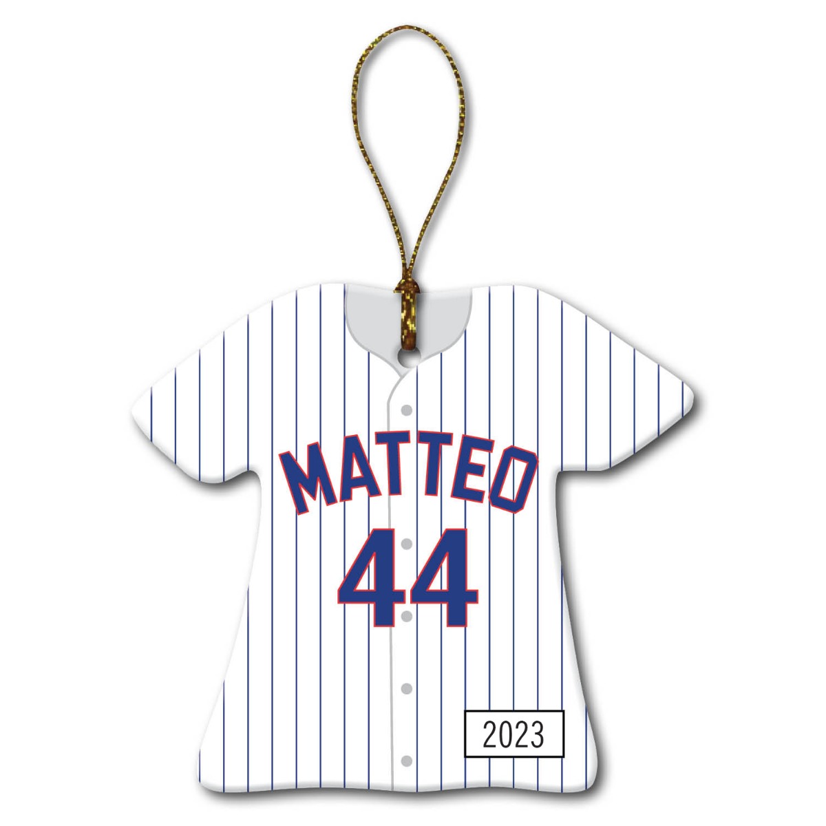 Baseball Jersey Personalized Ornament - Blue/Red Pinstripes