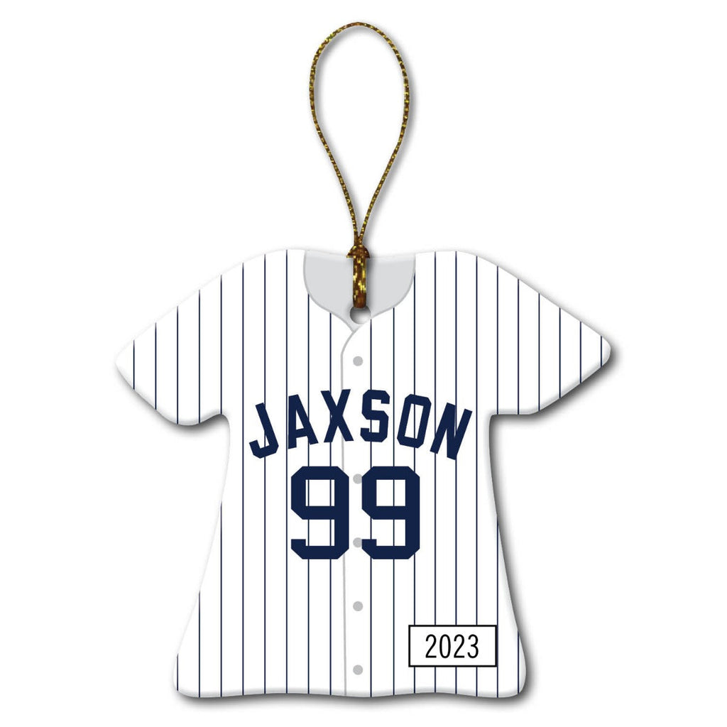 Baseball Jersey Personalized Ornament - Navy Pinstripes