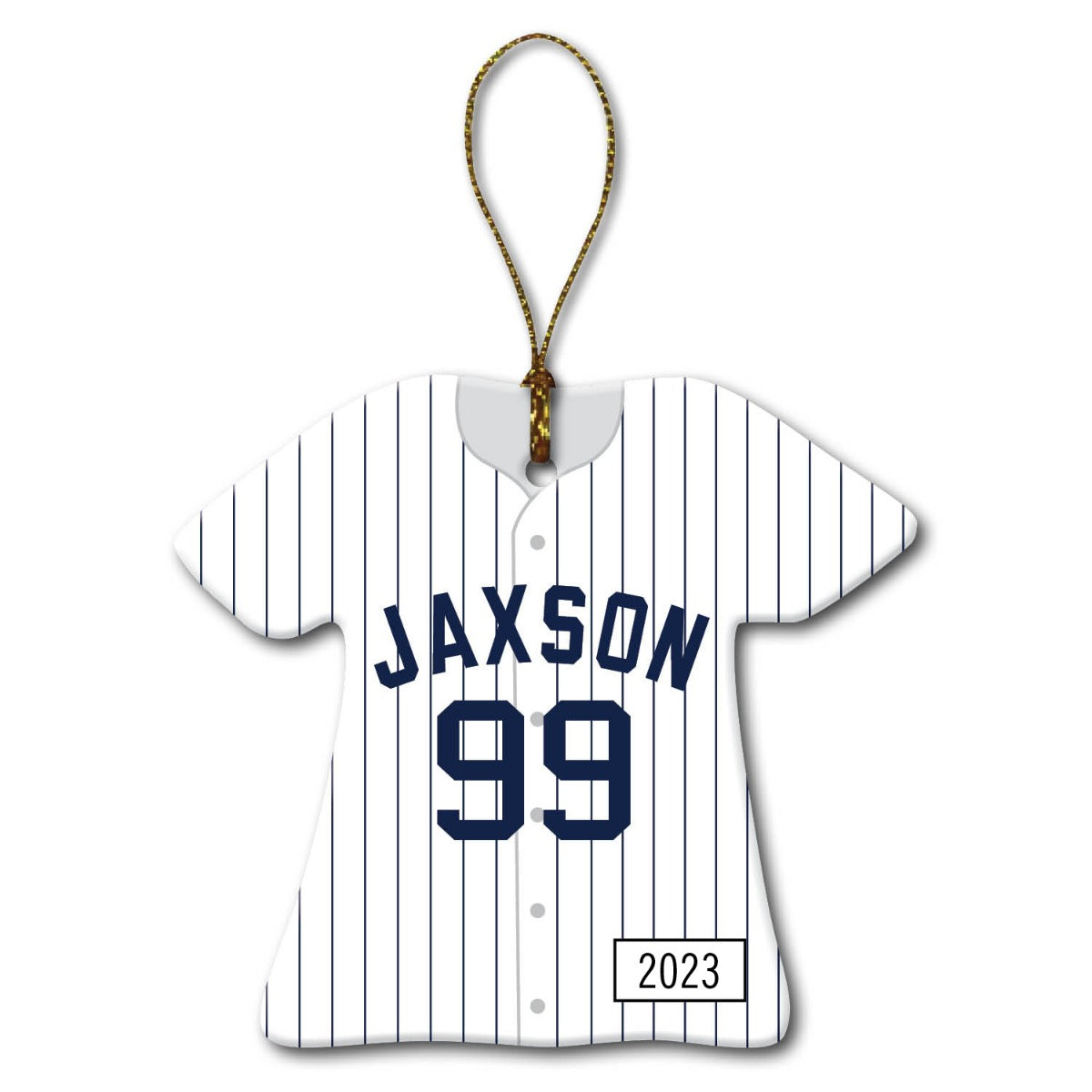 Baseball Jersey Personalized Ornament - Navy Pinstripes