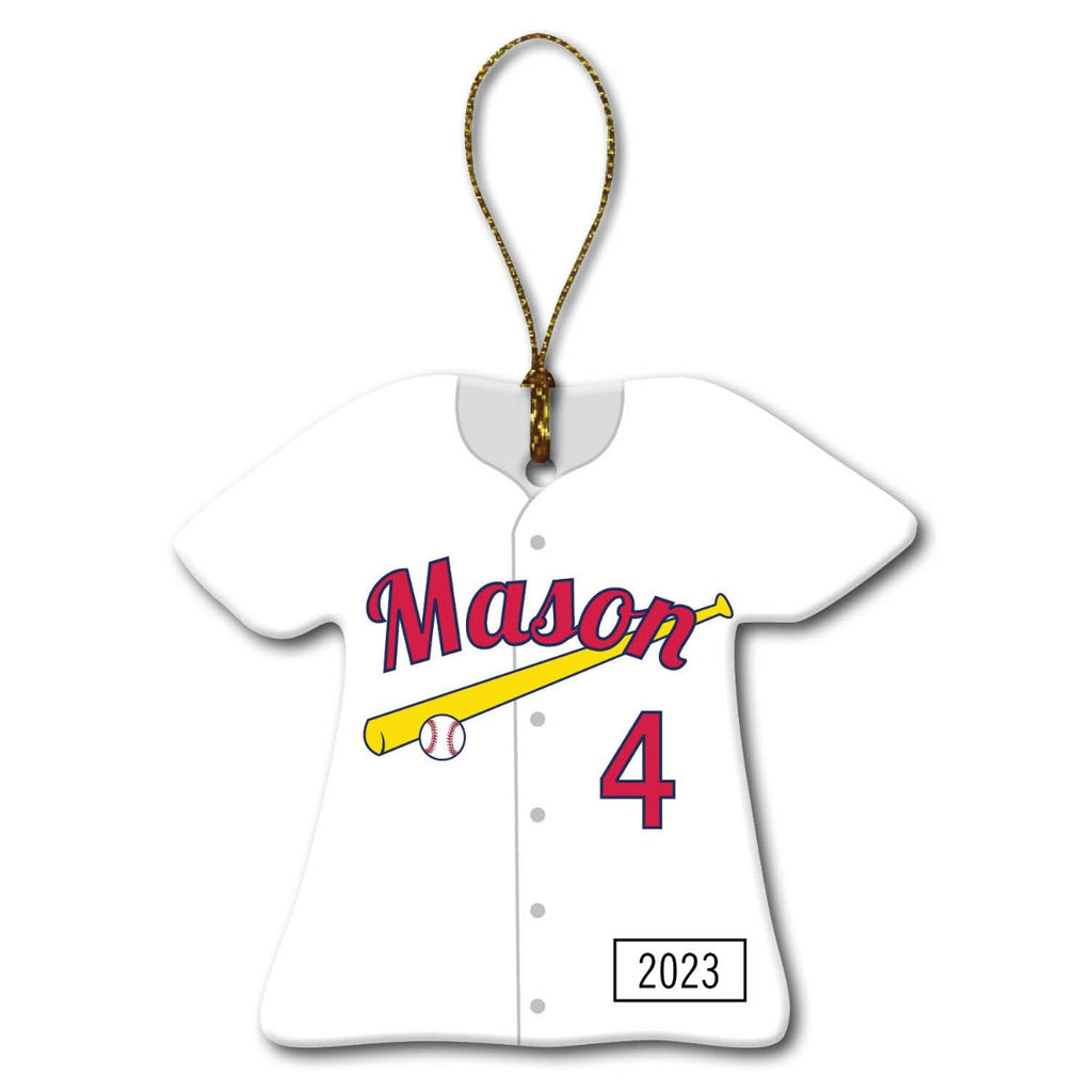 Baseball Jersey Personalized Ornament - Red/Yellow Bat
