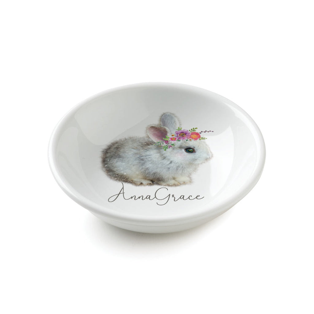 Floral Bunny Personalized Round Trinket Dish