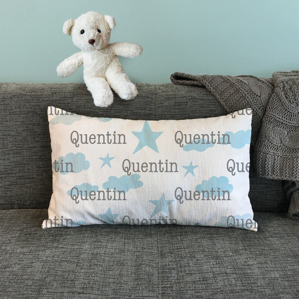 Personalized Blue Stars and Clouds Lumbar  Throw Pillow