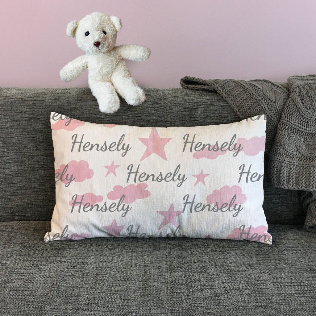 Personalized Pink Stars and Clouds Lumbar Throw Pillow